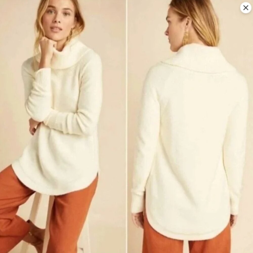 Moth Anthropologie Georgia Cream Cowl Neck Sweater‎ Rounded Hemline Size XS